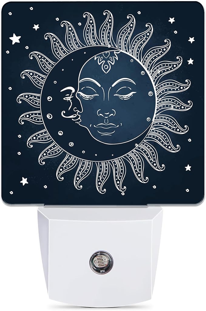 Vintage Sun Moon Night Light, Dusk to Dawn Smart Sensor Nightlight for Bedroom Bathroom Kitchen Hallway Stairs Hallway, Plug-in, Energy Efficient Decor Desk Lamp Gifts