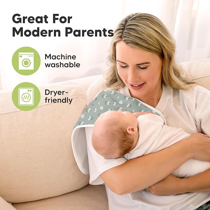 Organic Burp Cloths Baby Boy & Girl - 5-Pack Super Absorbent Cotton Burping Cloths for Babies, Soft & Plush Newborn Spit Up Rags, Infant Towels for Milk Spit Up, Unisex, Large 21" x 10" (Fleur)