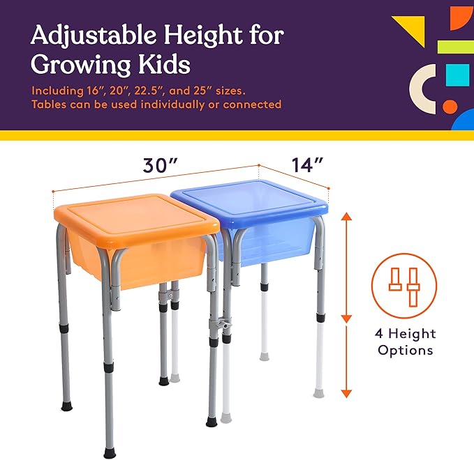 Special Supplies Sensory Activity Table for Kids and Toddlers -with Plastic Buckets and Beach Toys for Interactive Learning - Water, Sand, and STEM Play (Two Buckets - Orange + Blue)