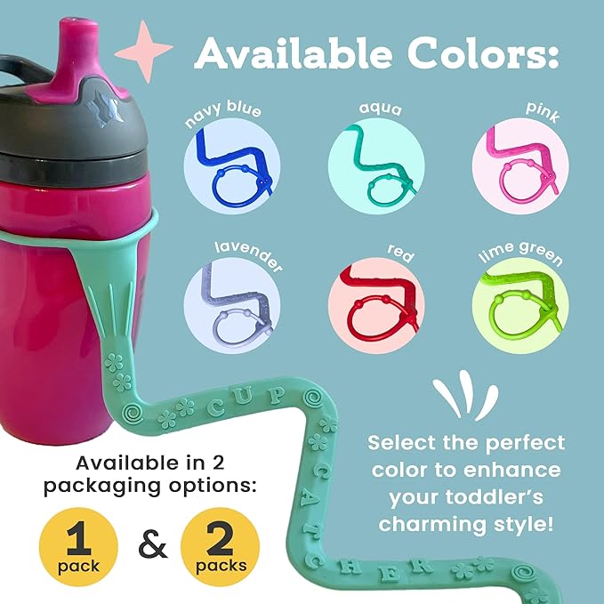 Brilli Baby Cup Catcher Patented Safety Tether Strap, Attach Sippy Cups, Bottles, Pacifiers & More to Stroller, High Chair, Car Seat, Made in USA, Food Grade, Dishwasher Safe (Pink)
