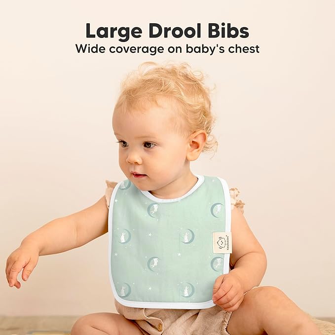 KeaBabies 8-Pack Organic Baby Bibs for Boys, Girls - Super Absorbent Cotton Drool Bibs for Baby Girl & Boy, Teething Toddler, Drooling Newborn, Ultra Soft & Machine Washable (Lunaris)