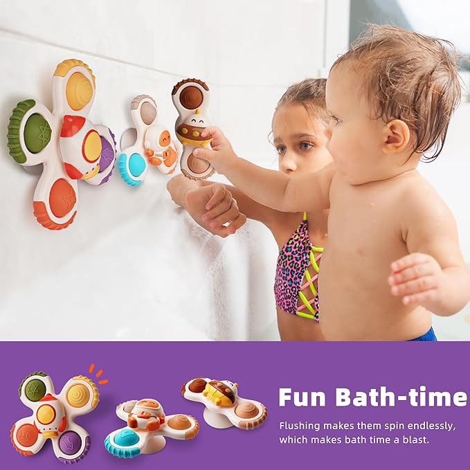 LiKee Strong Suction Cup Fidget Rotating Sensory Bath Toys for Baby, Airplane Car Travel Table & Window Toys for Toddler Boys and Girls, 12+ Months