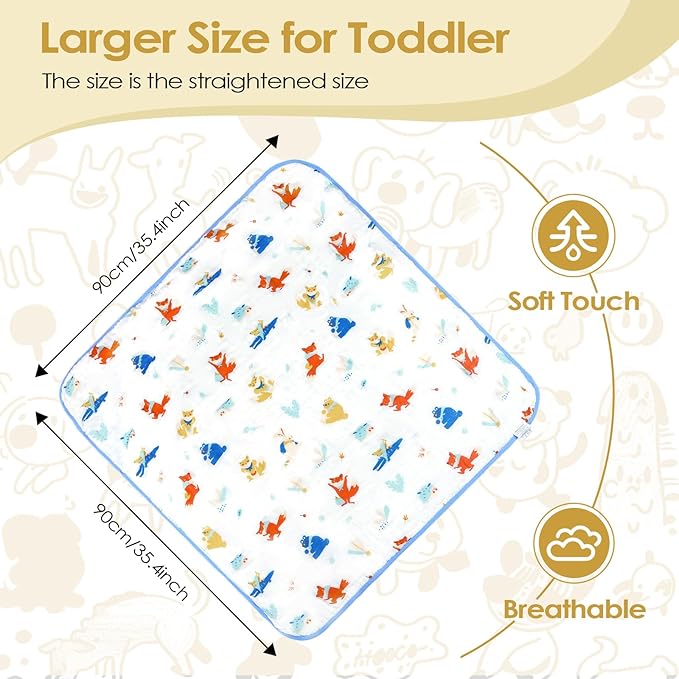 Baby Bath Towels 100% Muslin Cotton Hooded Baby Towels 2 Pack Shower Gifts for Newborn, Infant, Toddler, Kids,Super Soft and Absorbent, Large 35x35Inches