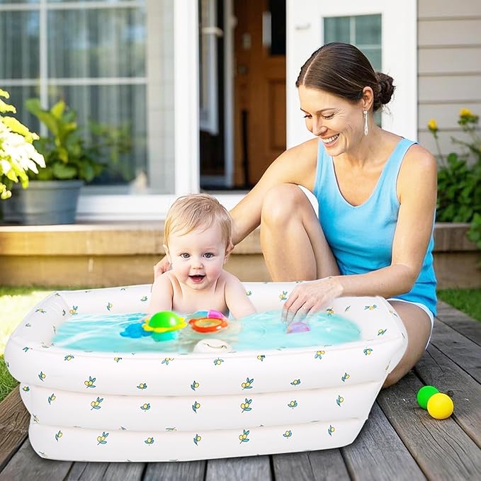 Inflatable Baby Bathtub with Built-in Air Pump, Portable Bathtub for Babies 1-5 Years Old, Small Ball Pool, Foldable Bath Tub for Travel, 30.7 x 14.6 Inch (Orange)