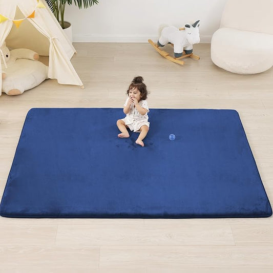 1.3" Thick Baby Floor Play Mat 59x79, Basic Padded Foam Mat for Tummy Time Crawling, Non Slip Cushioned for Babies Toddlers Infants Kids (Blue)