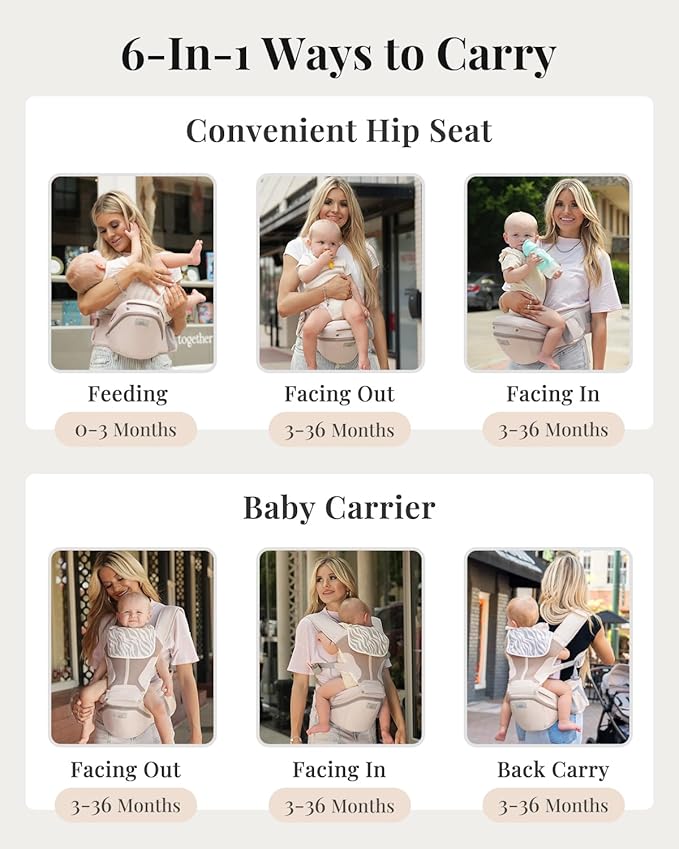 MOMTORY StowNGO Pro Baby Carrier, Safety-Certified 6-in-1 Ultra Storage Baby Carrier Newborn to Toddler, Front & Back Baby Holder Carrier with Hip Seat, Soft Pink