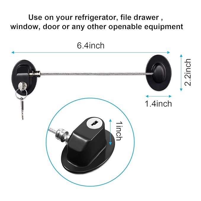 Hotop 4 Pack Cabinet Locks with Keys Mini Fridge Refrigerator Locks for Kids Toddlers Self Adhesive Child and Baby Proofing Safety for Deep Freezer Drawers Doors Latch(White and Black)