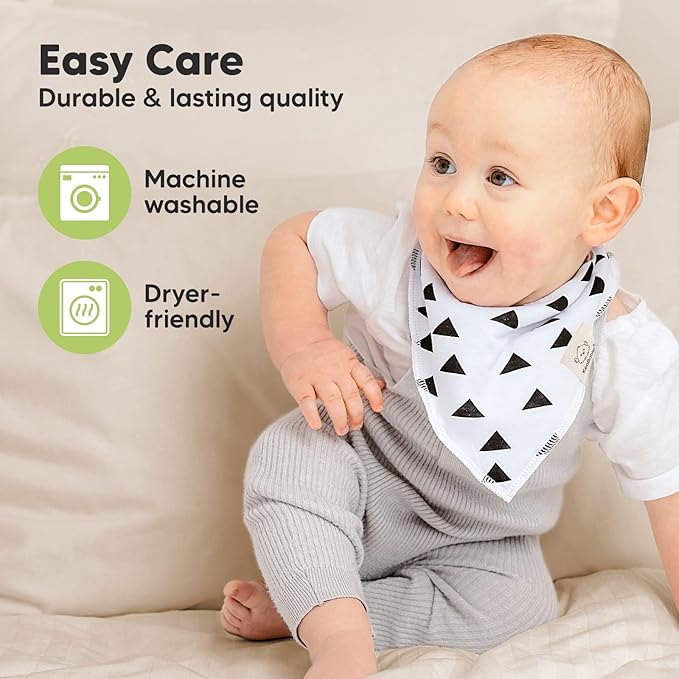 8-Pack Organic Baby Bandana Bibs for Boys, Girls - Super Absorbent Triangle Baby Bibs for Drooling and Teething Infant, 100% Cotton Extra Soft for Newborn, Infant 0-36 Months (Grayscape)