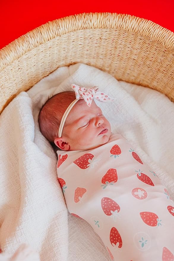 Copper Pearl Baby Swaddle Blanket - Wearable Premium Knit Baby Blanket, Large Soft Stretchy Receiving Blankets for Baby Boy and Girl, Swaddles for Newborn, Infant, and Toddler (Strawberry)