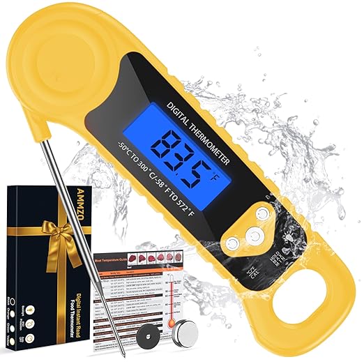 Meat Thermometer Digital, Instant Read Food Thermometer Waterproof with Backlight for Cooking, Deep Fry, BBQ, Grill, Smoker and Roast (Yellow)