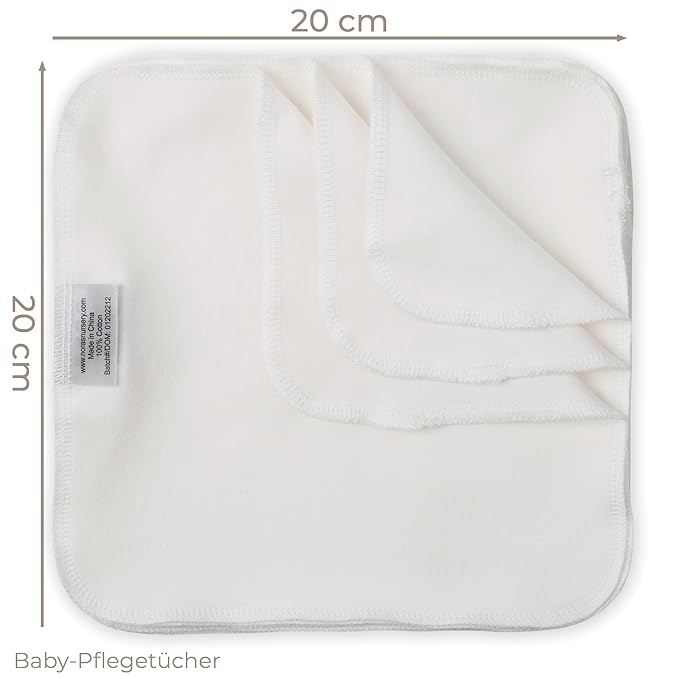 Nora's Nursery Reusable Baby Wipes, 100% Cotton Washcloths, Soft and Absorbent Towels for Newborn Bath and Face, Includes 20 Wipes with 1 Waterproof Pod for On-The-Go Moms, Ideal for Sensitive Skin