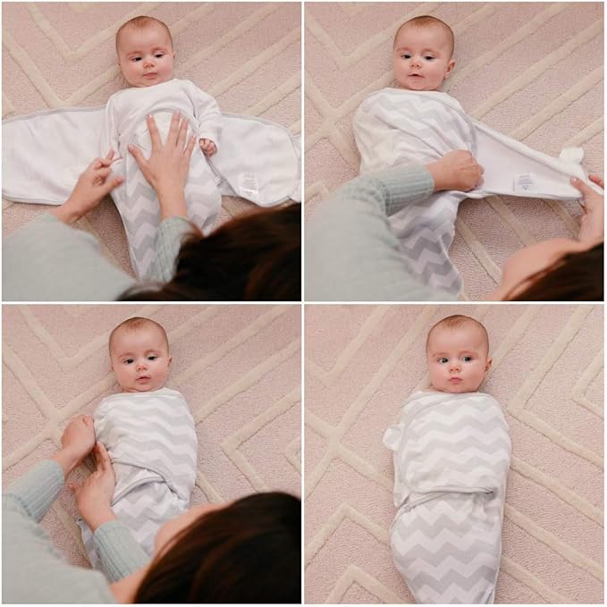 Comfy Cubs Easy Swaddle Blanket, 3 Pack - 100% Cotton Newborn Wrap, Small for 0-3 Months Infants, with Adjustable Velcro, Breathable and Durable Sleep Sack for Babies - Grey
