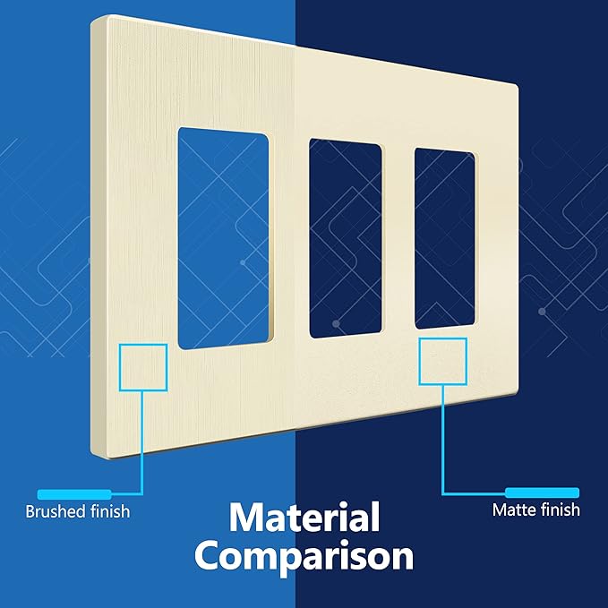 LIDER Brushed Finish Decorator Switch Cover, Screwless Wall Plate, Mid-Size 3-Gang 4.88" x 6.77", Unbreakable Polycarbonate Thermoplastic, UL Listed, LSWP-33M-BLA, Brushed Light Almond