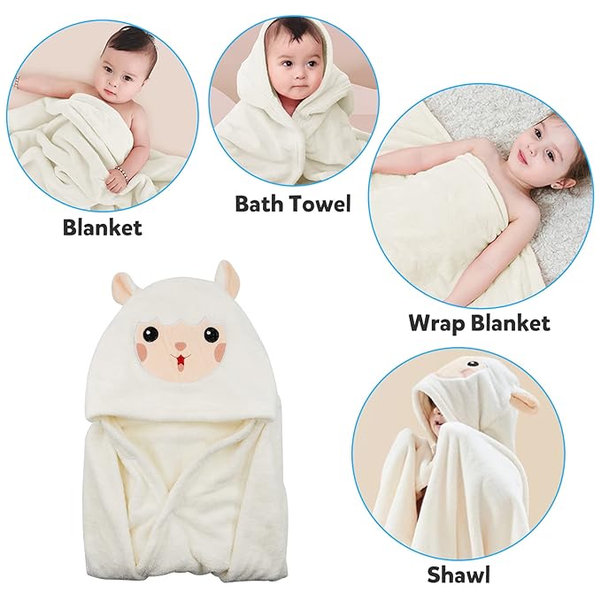 ROMASA Baby Bath Towel Ultra Soft Hooded Towel Highly Absorbent Bathrobe Blanket Toddlers Shower Gifts for Boys Girls-27.5" x 55" (White)