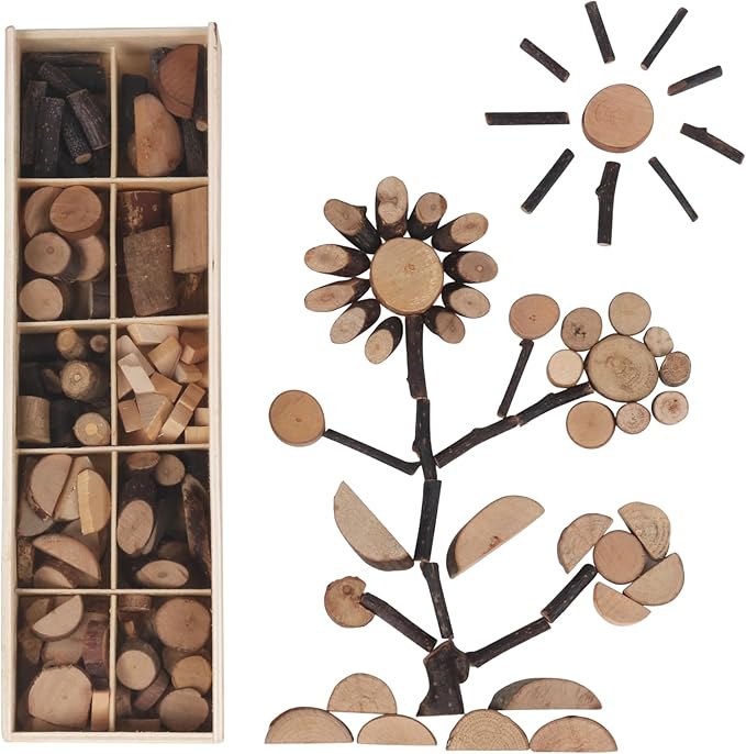 Candywood Wooden Unfinished Craft Kits Toy,Unfinished Natural Wood Slices Loose Part Play,DIY Wood Slices Kit for Toddler 3+ (UN_S)