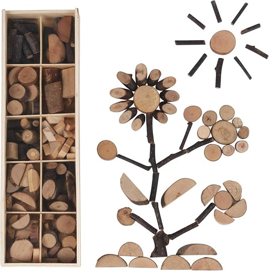 Candywood Wooden Unfinished Craft Kits Toy,Unfinished Natural Wood Slices Loose Part Play,DIY Wood Slices Kit for Toddler 3+ (UN_S)