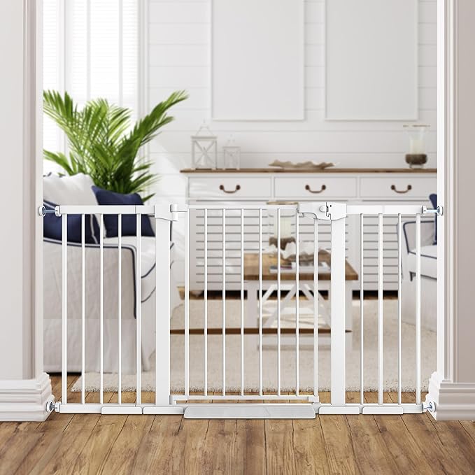 Easy Step Walk-Thru Baby Gate – Adjustable Safety Gate for Babies & Pets, Pressure Mount Kit, Includes Wall Cups – 29.7-59.8W x 30.5H, Auto-Close