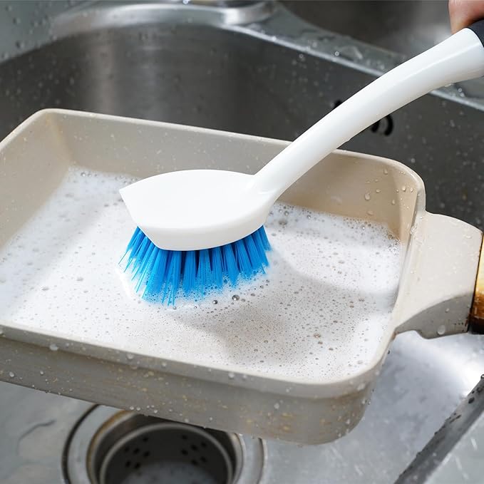 Dish Brush Set of 3 with Water Bottle Brush, Dish Scrub Brush and Scrubber Brush, Long Handle Kitchen Scrub Brushes for Dishes, Bottles, Cups, Pots, Pans and Sinks, Flat Head