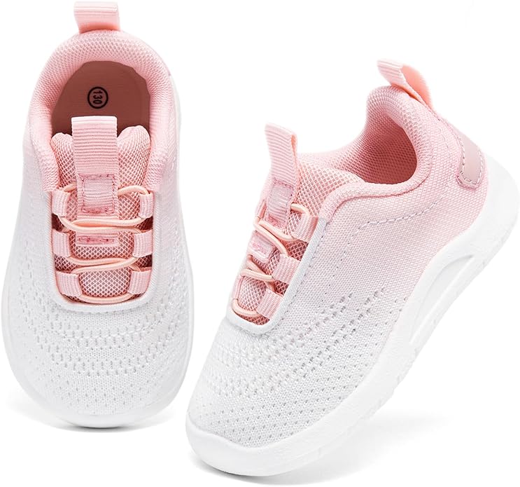 MORENDL Toddler Slip On Sneakers Baby Walking Shoes Non-Slip Breathable Unisex Pink Mesh Lace-Up Athletic Sneakers Infant Running Shoes