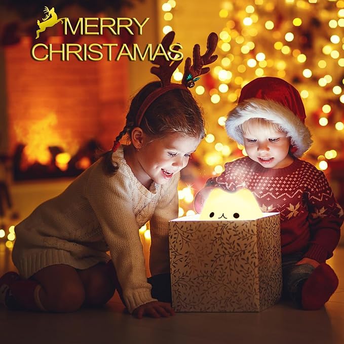 Cat Lamp, Cute Kitty Night Light with Remote Control, Christmas Gifts for Girls Boys Teens, Rechargeable Kids Night Light for Bedroom, Silicone Kawaii Kitty Baby Nursery Nightlight Lamp