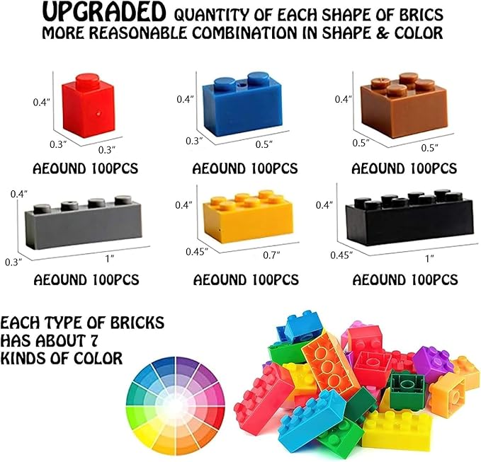 3 otters 1000PCS Building Blocks Set - Classic Basic Building Blocks Kit Compatible with All Major Brands for Kids