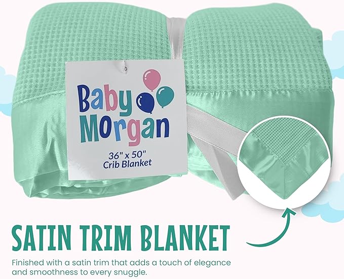 Blankets - Thermal Waffle Warm Baby Blanket for Crib - Soft and Cozy Baby Crib Blanket for Nursery, Stroller, or Naptime Comfort - Ideal Shower Gift - Mint Green, Satin Trim (36" x 50")