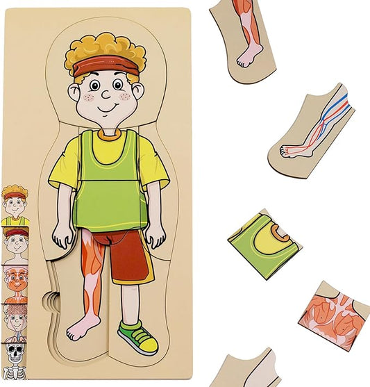 My Body Parts Puzzle for Toddlers Kids Girls Boys Montessori Wooden Anatomy Puzzle 3-5 Years Old Preschool Learning Game Human Body Cognitive Toys