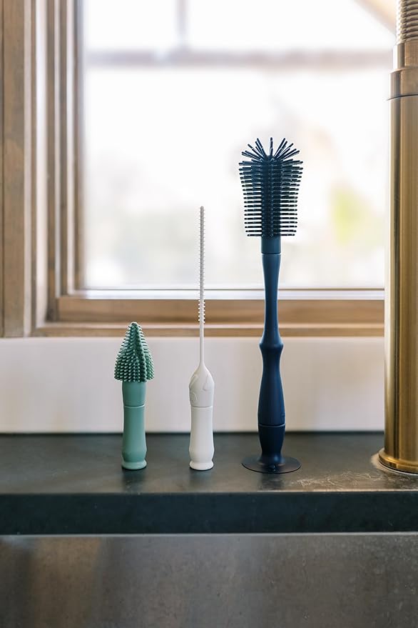 Dr. Brown's Silicone Cleaning Brush Set with Bottle, Spout, and Straw Brush, 3 Brushes to Clean Baby Bottles, Spouts, Nipples, and Straws, BPA Free – 3-Pack