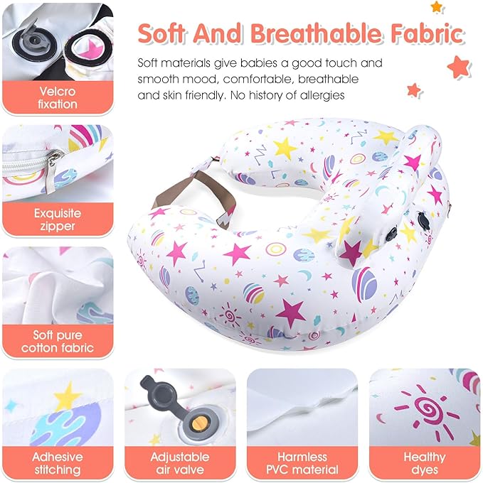 Inflatable Nursing Pillow for Breastfeeding – Travel Baby Feeding Cushion for Mom Support, Adjustable Waist Strap, Removable 100% Cotton Cover – Portable Newborn Essentials