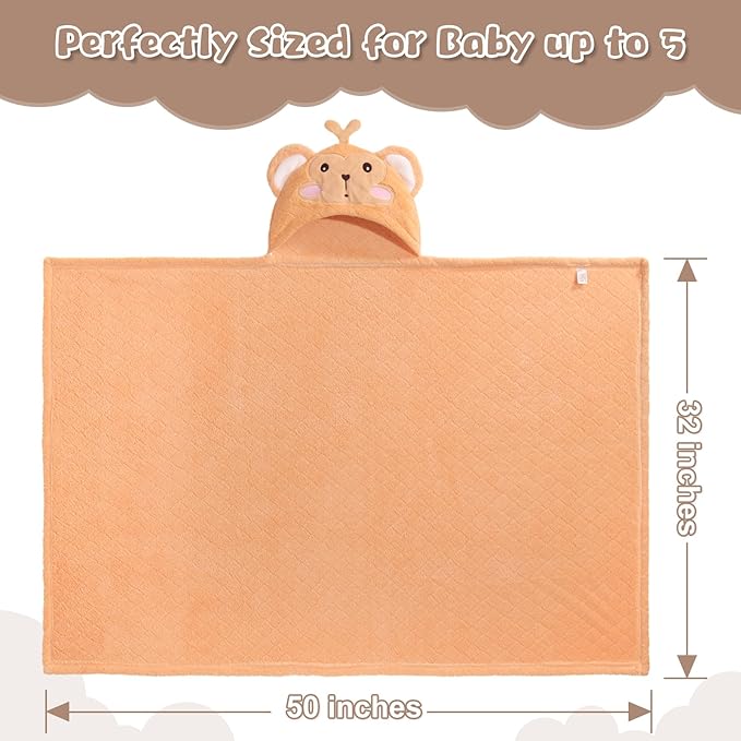 Hooded Baby Towels Boy for 0-6 Years, 50"x 32" Extra Large Toddler Bath Towels with Hood for Boys & Girls, 2-Pack Absorbent Thick Soft Gift for Kids Yellow Lion & Orange Monkey