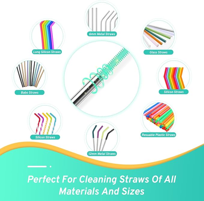 Silicone Bottle Brush with 2 Straw Cleaner Brushes,Bottle Brush Set for Cleaning Bottles,Jars,Tumblers,Thermoses,Baby Bottle,Water Bottle,Dish,Easy to Use and Dry,Heat Resistant Sturdy