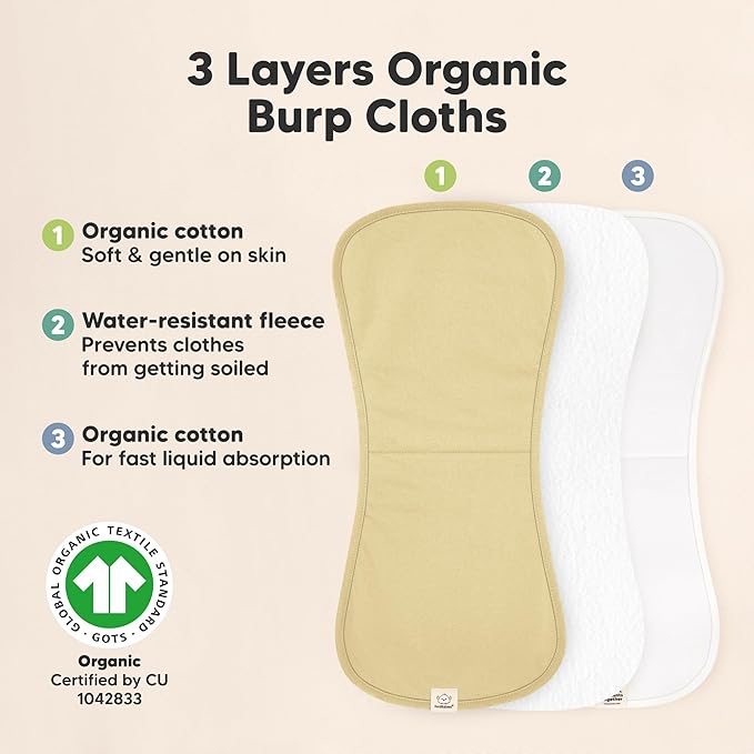 Organic Burp Cloths Baby Boy & Girl - 5-Pack Super Absorbent Cotton Burping Cloths for Babies, Soft & Plush Newborn Spit Up Rags, Infant Towels for Milk Spit Up, Unisex, Large 21" x 10" (Dew)