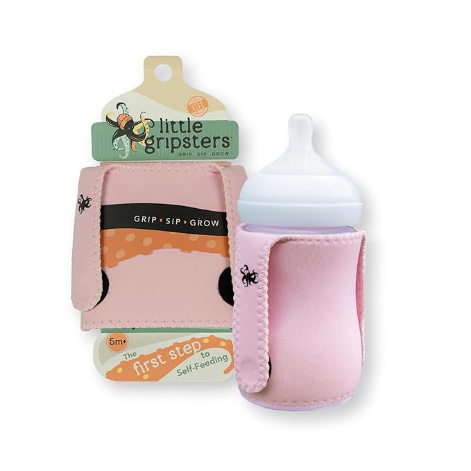 Baby Bottle Sleeve for Self-Feeding - Neoprene Baby Bottle Cover for Infants & Toddlers - BPA-Free, Adjustable Velcro Fit - for Ages 5 to 18 Months - Machine Washable (Baby Pink)