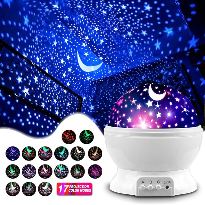 Star Projector Night Lights for Kids, Fun Gifts for 1-4-6-14 Year Old Girl and Boy, Projection Lamp for Kids Bedroom Ceiling, Stars and Moon for Child Asleep Peacefully (White)