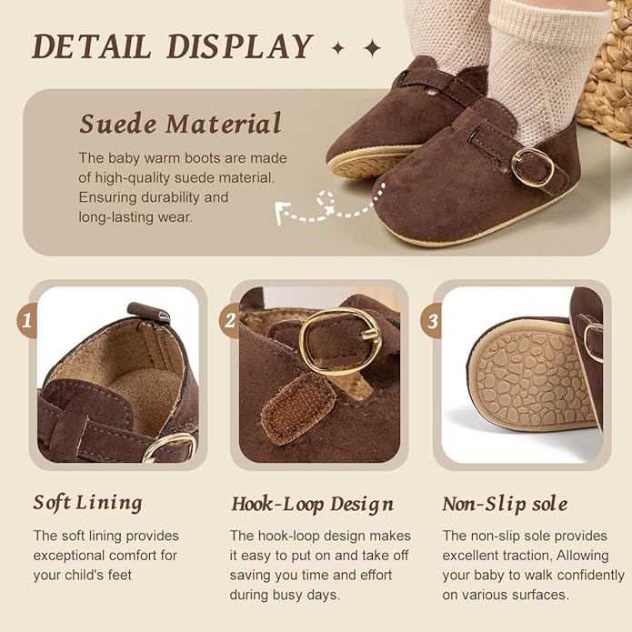 Baby Unisex Warm Snow Boots Newborn Leather Fur Lace Up Ankle Anti-Slip Rubber Texture Sole Toddler Prewalker Winter Crib Shoes