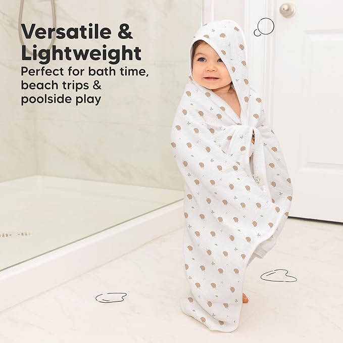 KeaBabies Muslin Baby Bath Towels with Hood for Girls, Boys -Large Organic Cotton Hooded Baby Towels for Newborns,Toddlers,Infant,Kids,Soft Absorbent Newborn Bath Essentials Gift Set(Bruce, Regular)