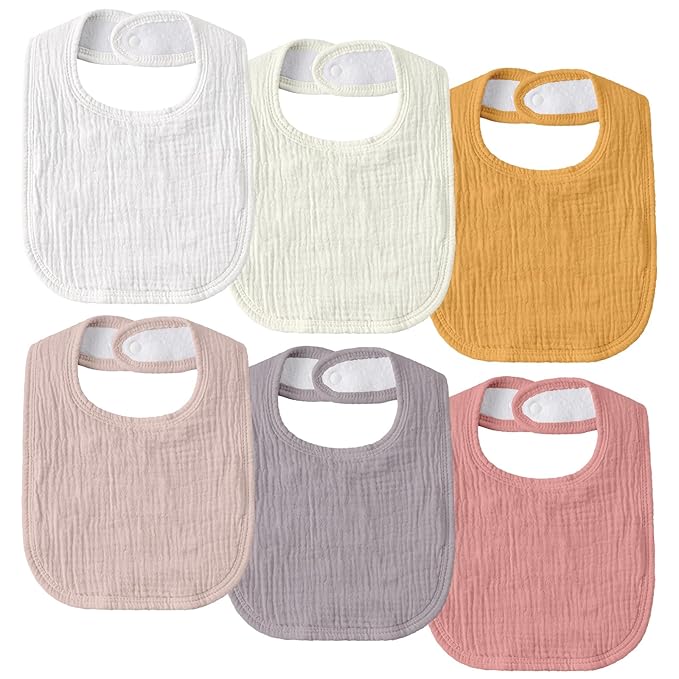 GLLQUEN BABY Muslin Drool Bibs for Boys Girls 6 Pack, Adjustable Baby Bibs for Drooling and Teething, Soft Cotton Baby Bandana Bib for Newborn Feeding Essentials (Orange)