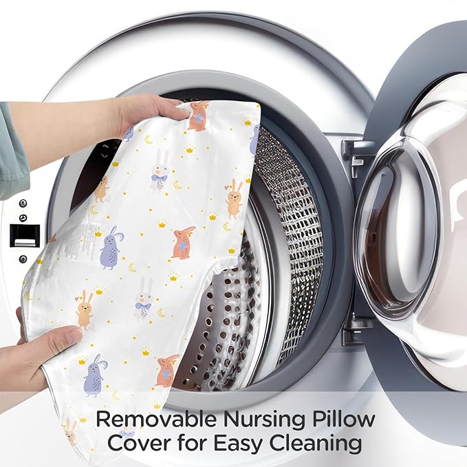Little Grape Land Nursing Pillow for Infants, Breastfeeding Pillows, Baby Support Pillow for Nursing, Bottle Feeding, Tummy Time with Machine Washable Cover & Breathable Filling (Rabbit)