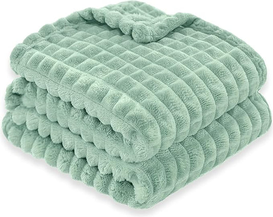 HOMRITAR Baby Blanket for Girls Boys Soft Fluffy Fleece Toddler Blanket Stereoscopic Grid, Warmer Comfort Reversible Lightweight Bed Blankets for Infant or Newborn (Light Green, 30 x 40 Inch)