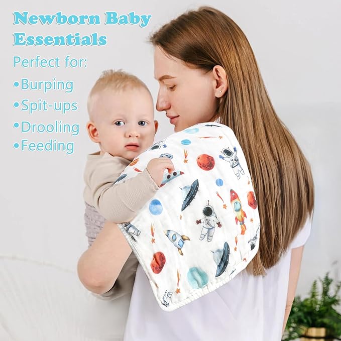 Baby Burp Cloths Muslin Washcloths 6 Pack Muslin Burp Cloths 100% Cotton Large 20''x12'' Soft 6 Layers Baby Burp Rags for Boys Girls Baby Essentials for Newborn Gift Machine Washable