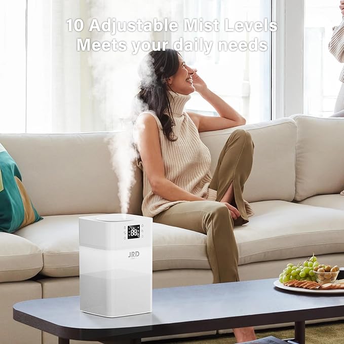 JRD 4L Humidifiers for Bedroom, Cool Mist Humidifier for Large Room, 40H Runtime, 360° Nozzle, Night Light for Home, Office, Baby Nursery, Plants（White）