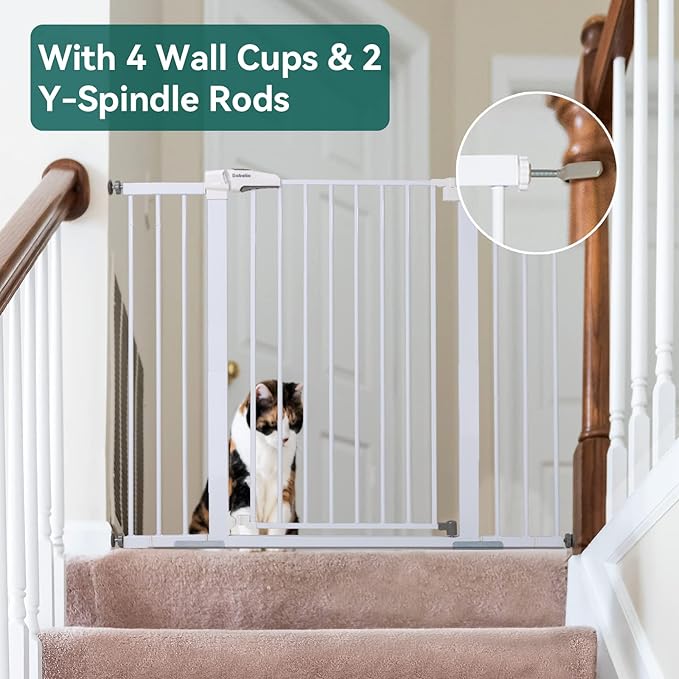 BABELIO 36" Tall Baby Gate, PressGuard P7, 29-48" Auto Close Pressure Mounted Dog Gate for Stairs, Doorways & Hallway, Protector Basics Easy Walk Thru Pet Gate, White