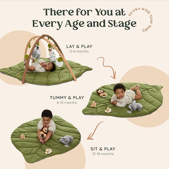 Baby Play Mat & Activity Gym - Tummy Time Mat with 6 Detachable Baby Toys | Oversized Leaf Modern Design Baby Play Gym | Perfect Baby Shower Gifts/Baby Must Haves - Developmental Activities for Baby
