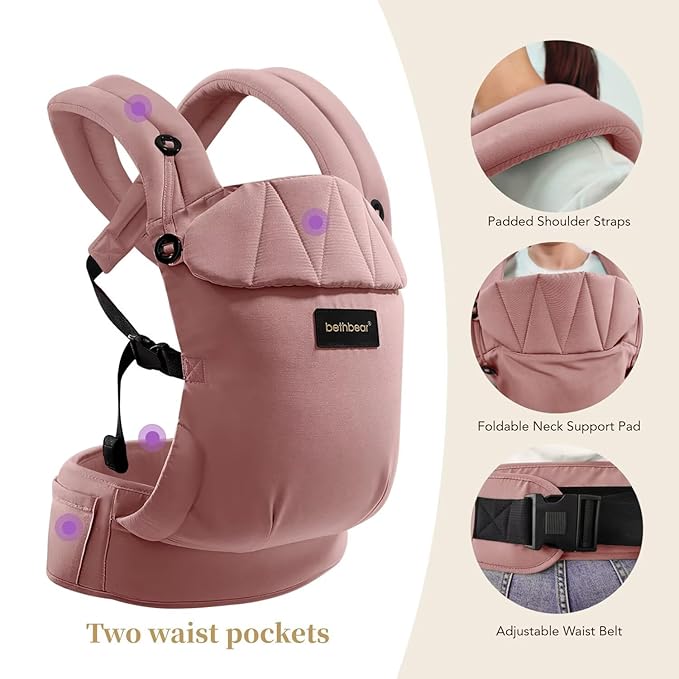 Baby Carrier Newborn to Toddler 7-45 lbs with Natural Material, Ergonomic Design,Versatile and Adjustable,Hands Free for Moms&Dads,Pink