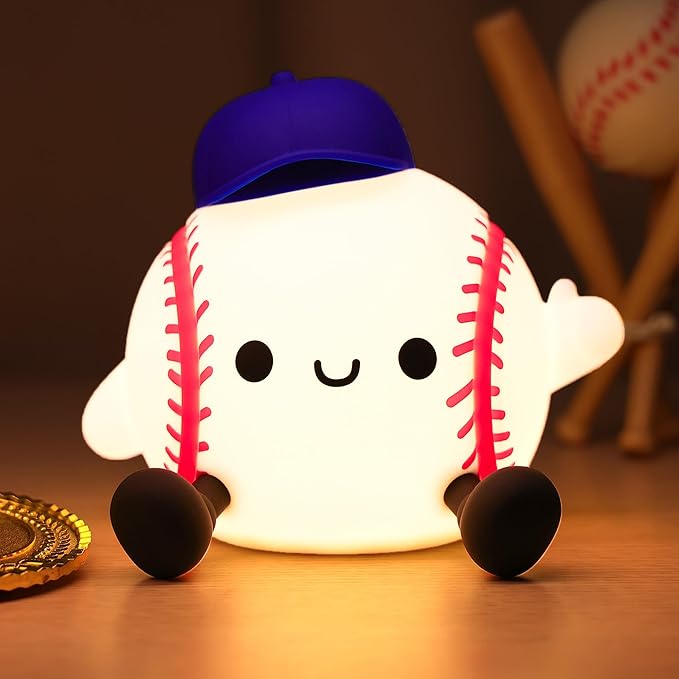 Attivilife Baseball Night Light, Baseball Gifts for Boys, Soft Silicone Nursery Bedroom Bedside Decor Dimmable Rechargeable LED Touch Lamp, Baby Kid Teen Sport Lover Athlete Birthday Christmas Gifts