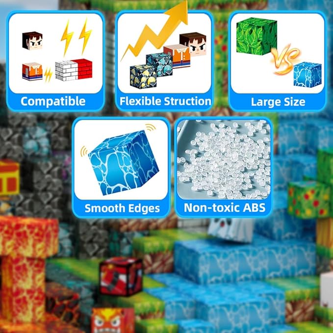 200pcs Magnetic Blocks, Magnetic Building Blocks Set, Kids Sensory Toy for Toddlers STEM Learning, Stacking Magnets for Kids，0.8" Large Size