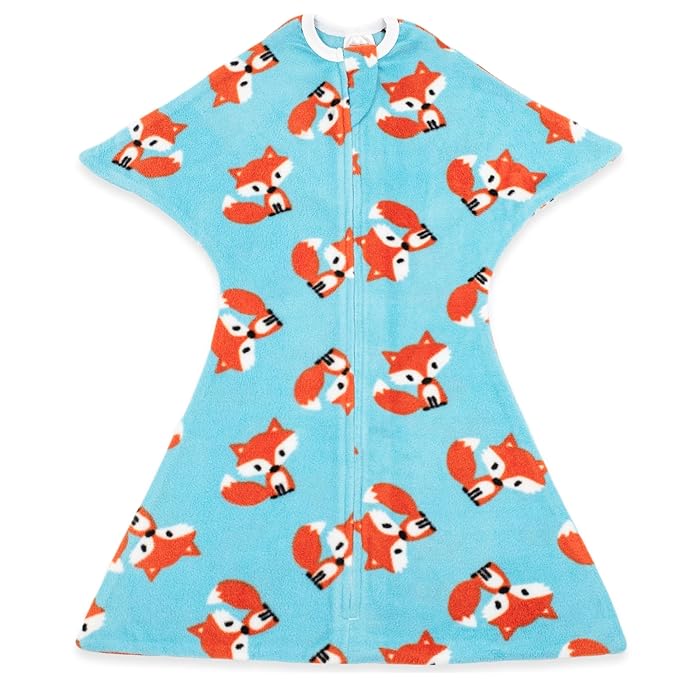 SleepingBaby Zipadee-Zip Transition Swaddle - Cozy Fleece Wearable Blanket with Two-Way Zipper for Baby Sleep - Friendly Fox, X-Small (3-6 Month)