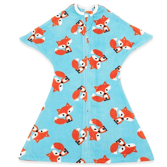 SleepingBaby Zipadee-Zip Transition Swaddle - Cozy Fleece Wearable Blanket with Two-Way Zipper for Baby Sleep - Friendly Fox, X-Small (3-6 Month)