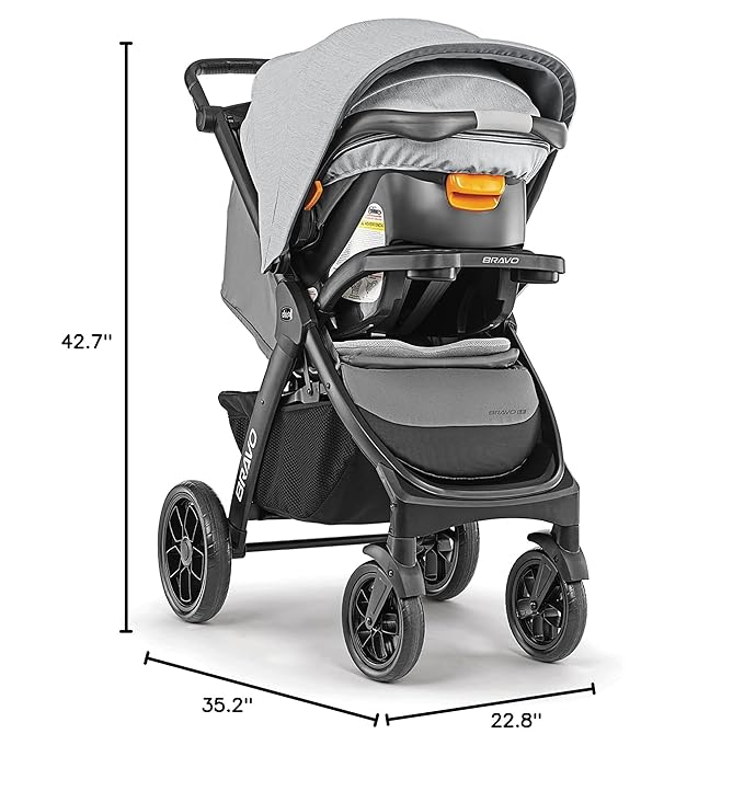 Chicco Bravo LE Trio Travel System, Bravo LE Quick-Fold Stroller with KeyFit 30 Zip Infant Car Seat, Car Seat and Stroller Combo | Harbor/Navy