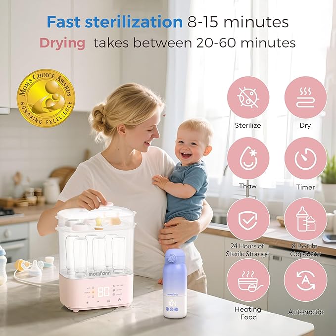 Bottle Sterilizer and Dryer, All-in-One Electric Steam Sterilizer Bottle Sanitizer for Baby Bottles, Pump Parts Accessories Newborn Essential Bottle Warmer for Breastmilk & Thaw (Pink)